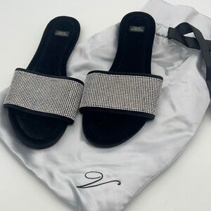 Y2K Victorias Secret Black Velvet Rhinestone Slide Slippers Small with Dust Bag